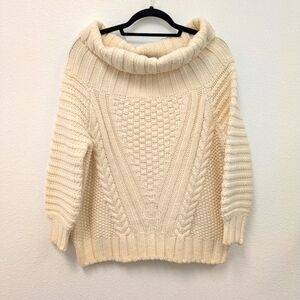 H&M Ivory Chunky Cableknit Cowl Neck Wool Blend Sweater sz L